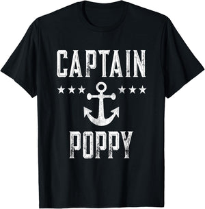 Vintage Captain Poppy - Personalized Family Cruise Boating T-Shirt - T-Shirt | Black