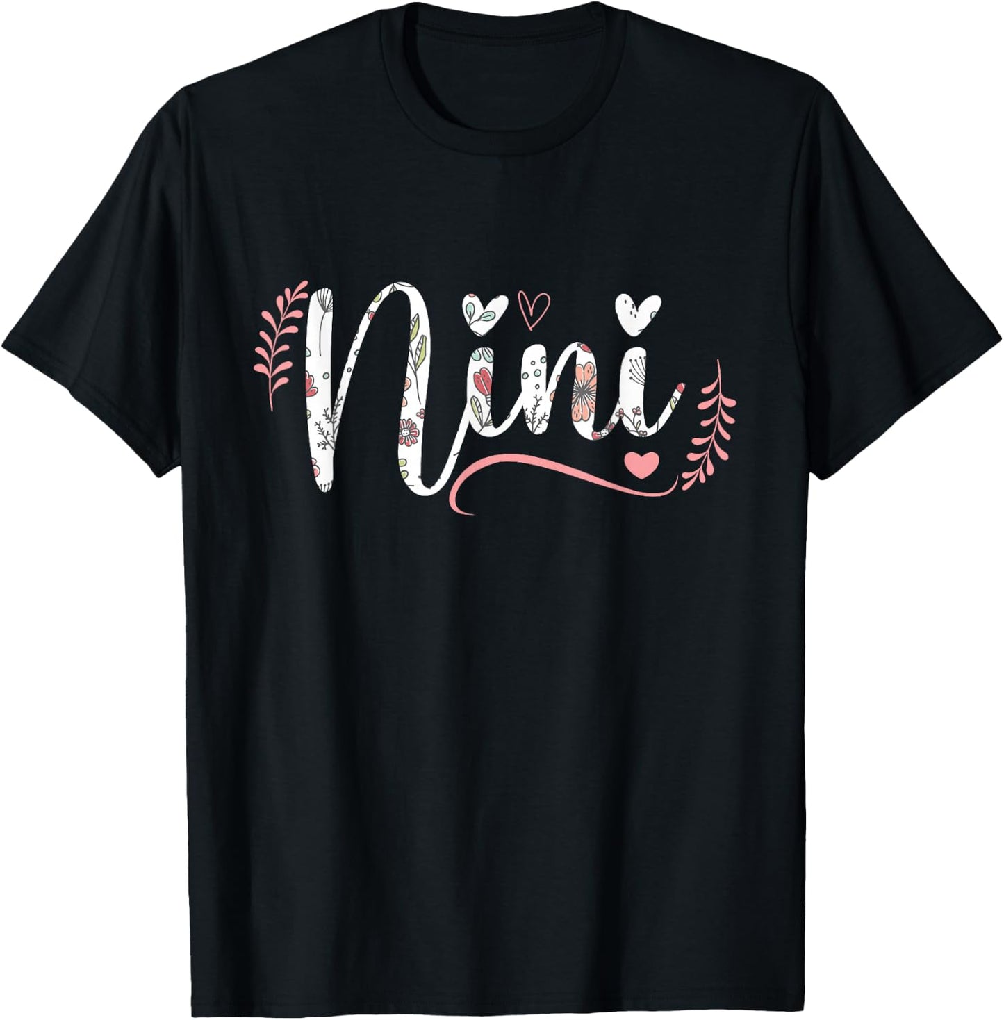Nini Floral Grandma Christmas Mother's Day Grandparents T-Shirt - T-Shirt | Black