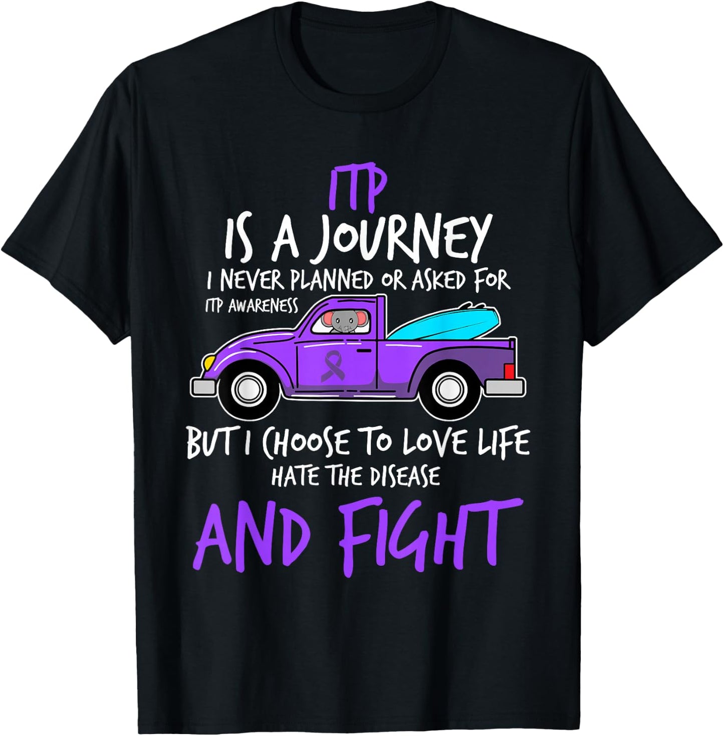 Purple Awareness Journey Ribbon Immune Thrombocytopenia Gift T-Shirt - T-Shirt | Black