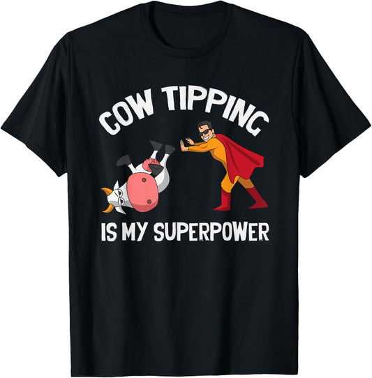 Funny Cow Tipping Redneck Super Hero Humor Country Farm Boy T-Shirt - T-Shirt | Black