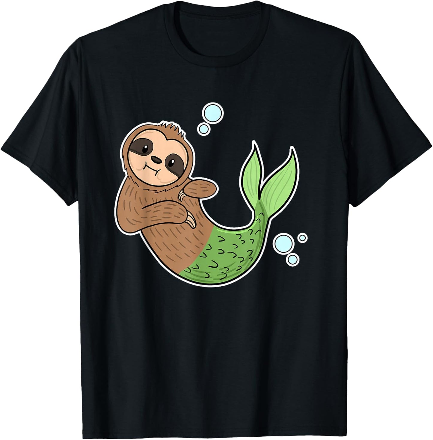 Mermaid Sloth Cute Slow Animal Sea Creature Girls Gift T-Shirt - T-Shirt | Black