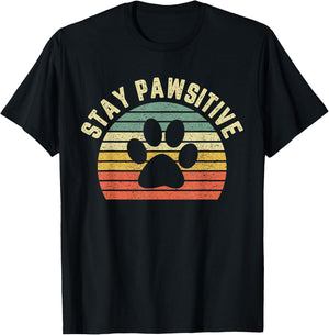 Funny Stay Pawsitive Shirt Dog Veterinarian Shirt Retro T-Shirt - T-Shirt | Black