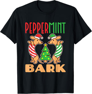 Peppermint Bark Christmas Doxie Dachshund Dog Pun Xmas T-Shirt - T-Shirt | Black