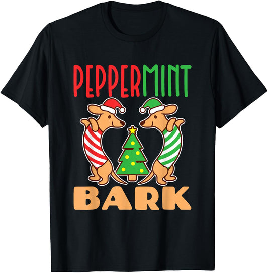 Peppermint Bark Christmas Doxie Dachshund Dog Pun Xmas T-Shirt - T-Shirt | Black