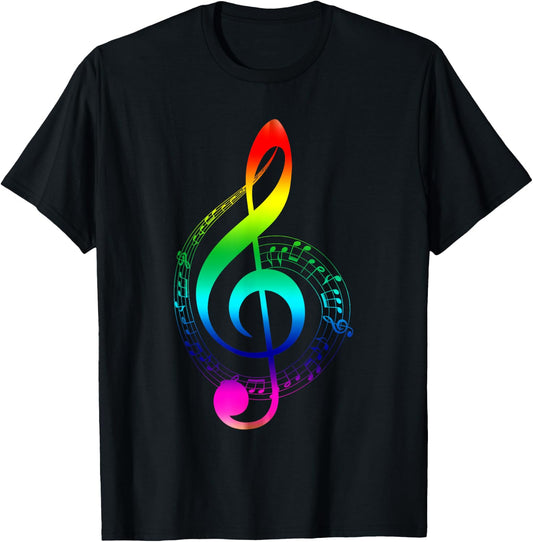 Music Note Rainbow Treble Clef Musical Symbol for Musicians T-Shirt - T-Shirt | Black