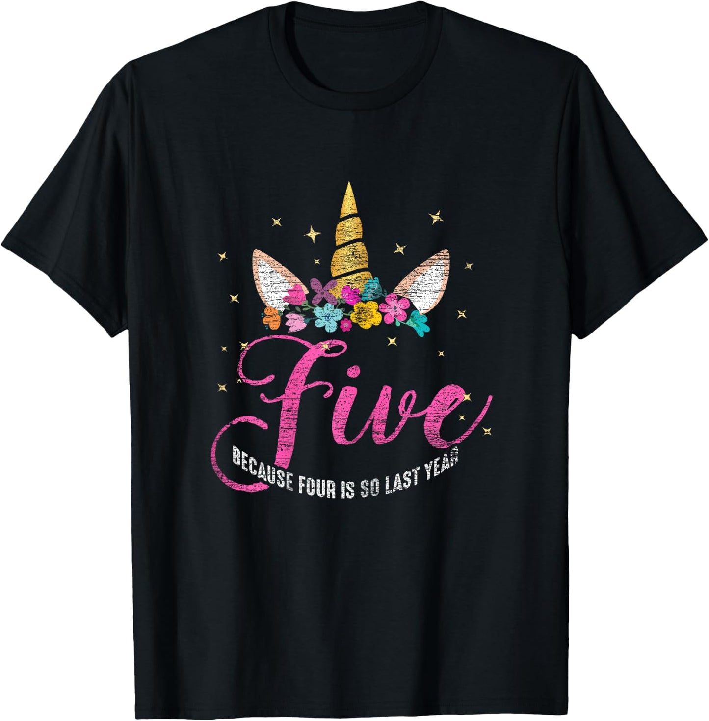 5 Years Old Birthday Girl Gifts Unicorn 5th Birthday T-Shirt - T-Shirt | Black