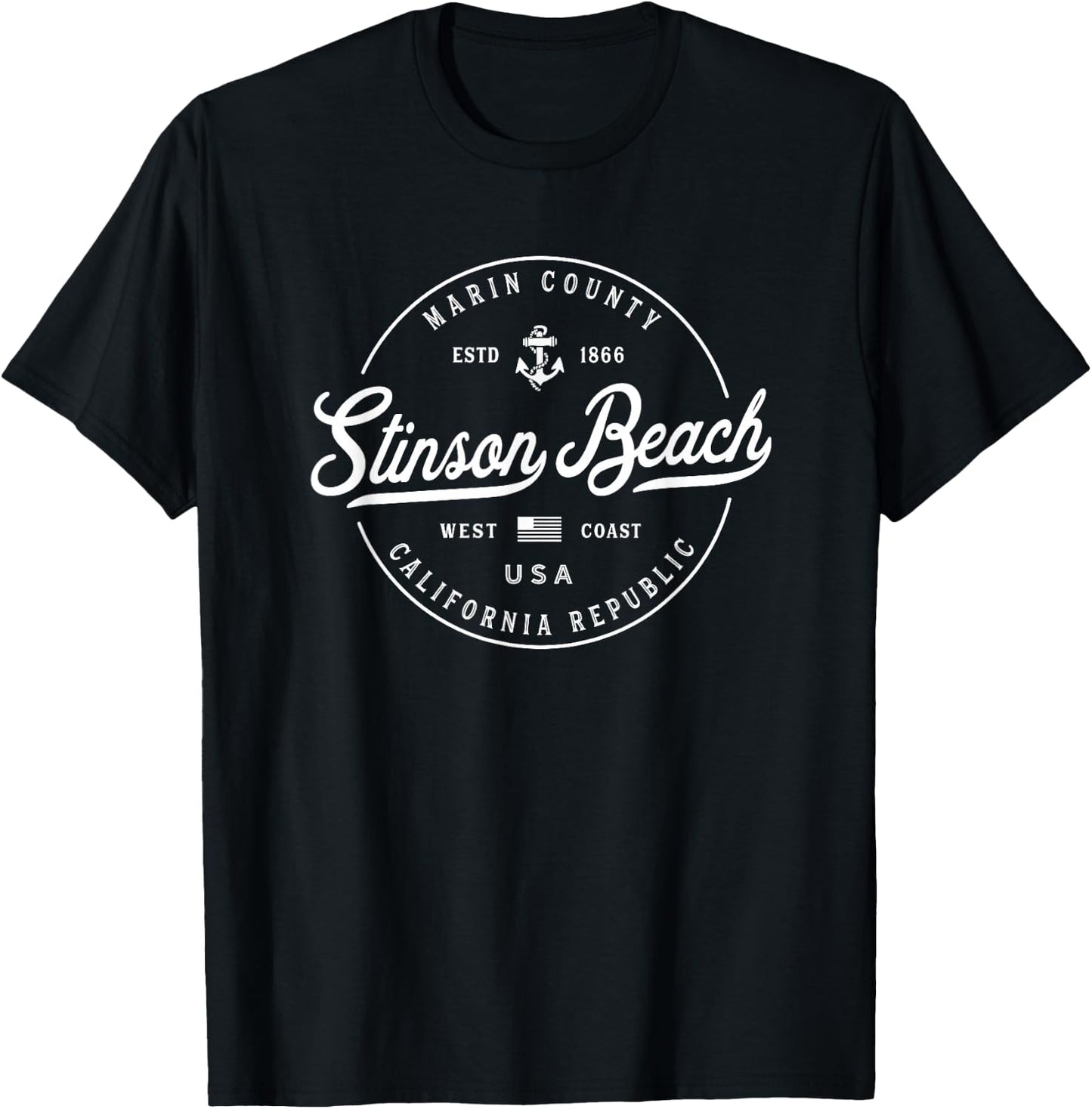 NAUTICAL Anchor Stinson Beach California Travel Vacation T-Shirt - T-Shirt | Black