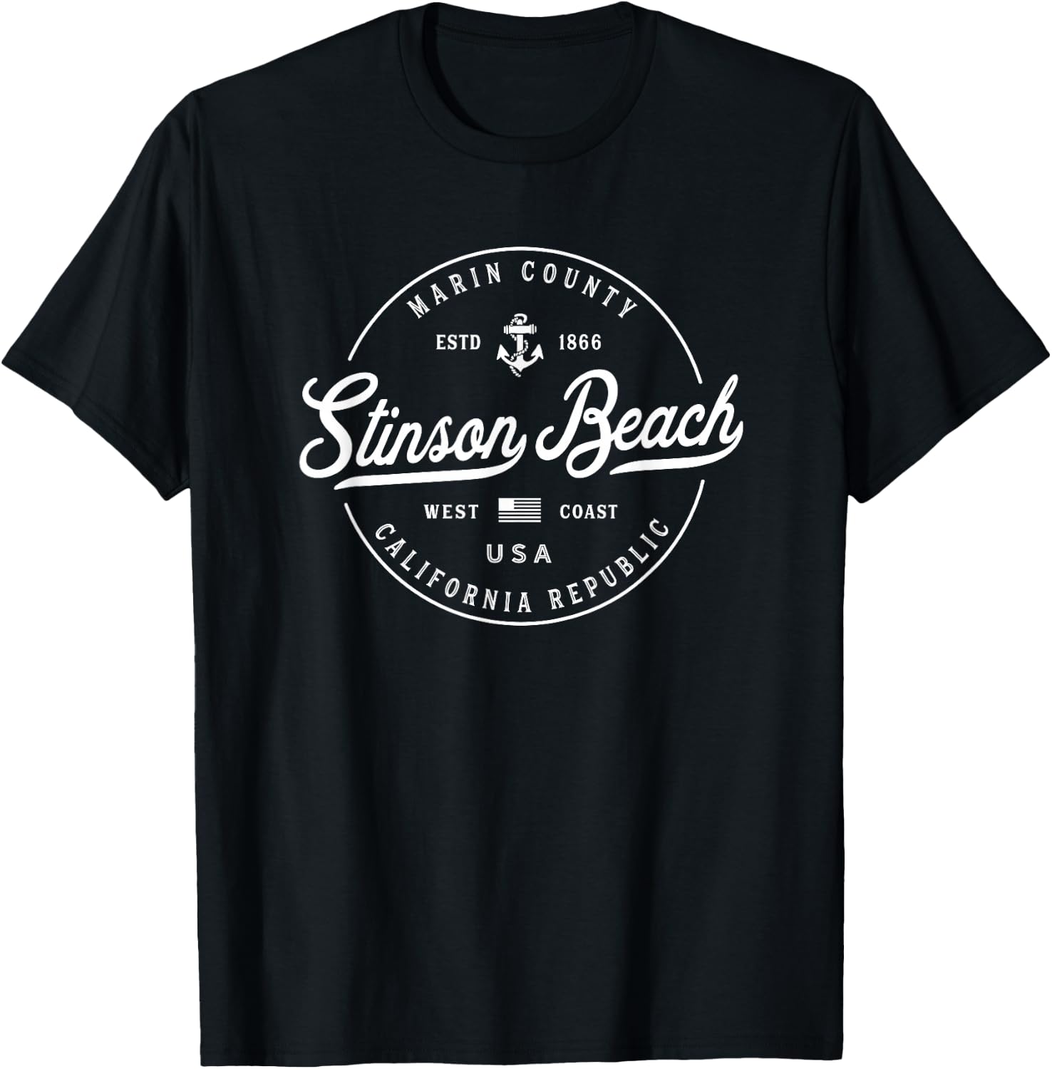 NAUTICAL Anchor Stinson Beach California Travel Vacation T-Shirt - T-Shirt | Black