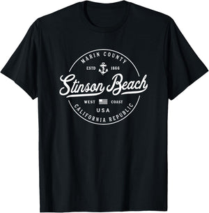 NAUTICAL Anchor Stinson Beach California Travel Vacation T-Shirt - T-Shirt | Black