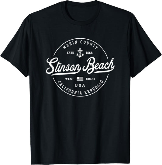 NAUTICAL Anchor Stinson Beach California Travel Vacation T-Shirt - T-Shirt | Black