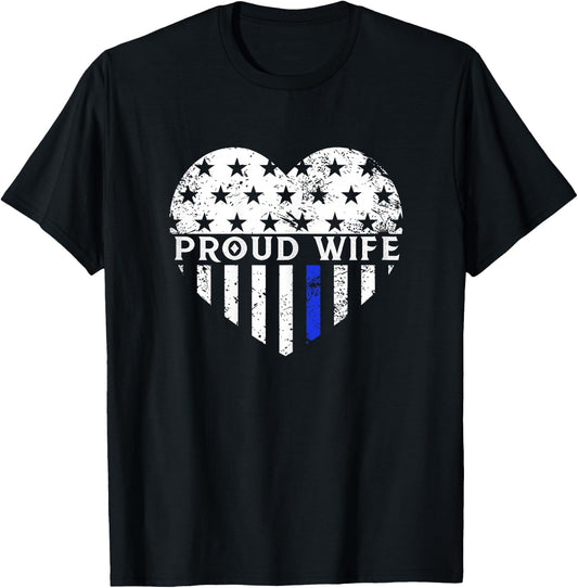Police Wife Shirt Thin Blue Line Flag Law Enforcement T-Shirt - T-Shirt | Black
