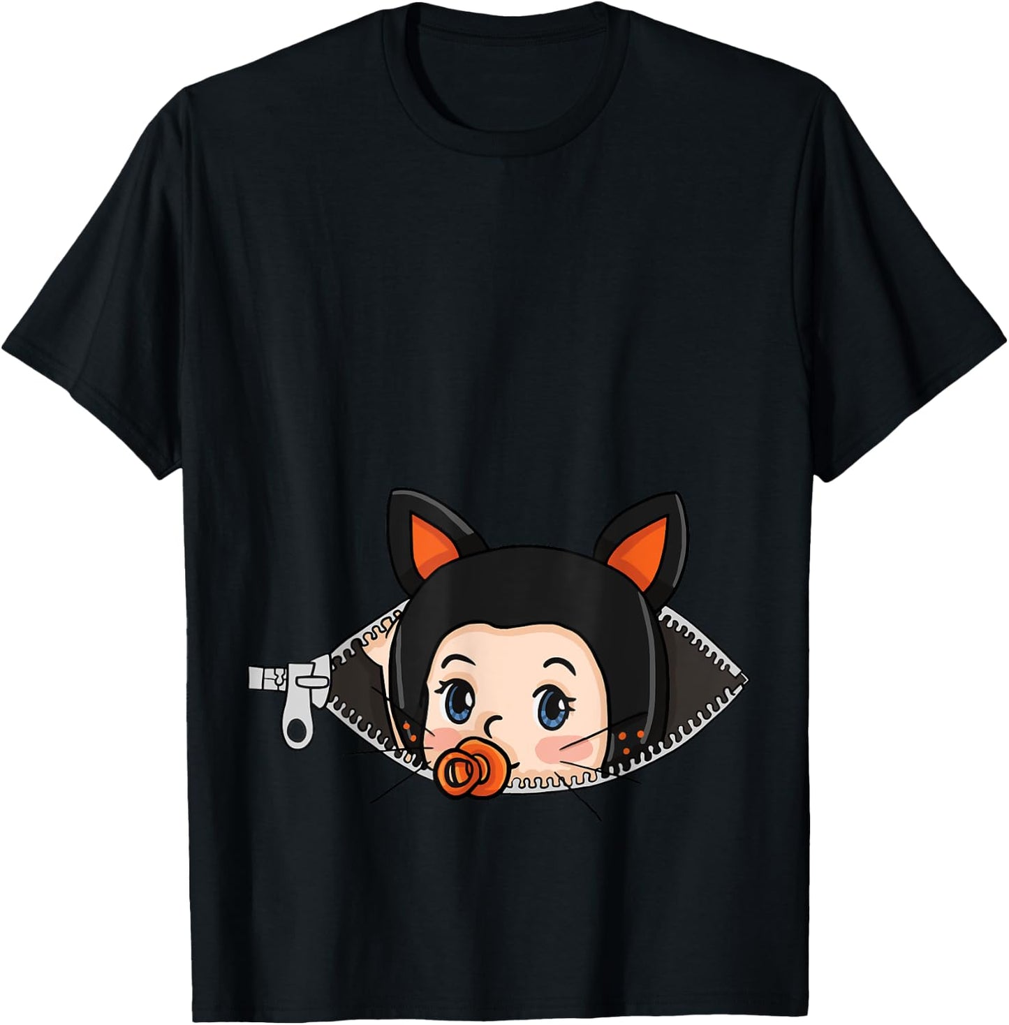 Halloween Pregnancy Shirt - Black Cat Ears Baby T shirt Men Women T-Shirt - T-Shirt | Black