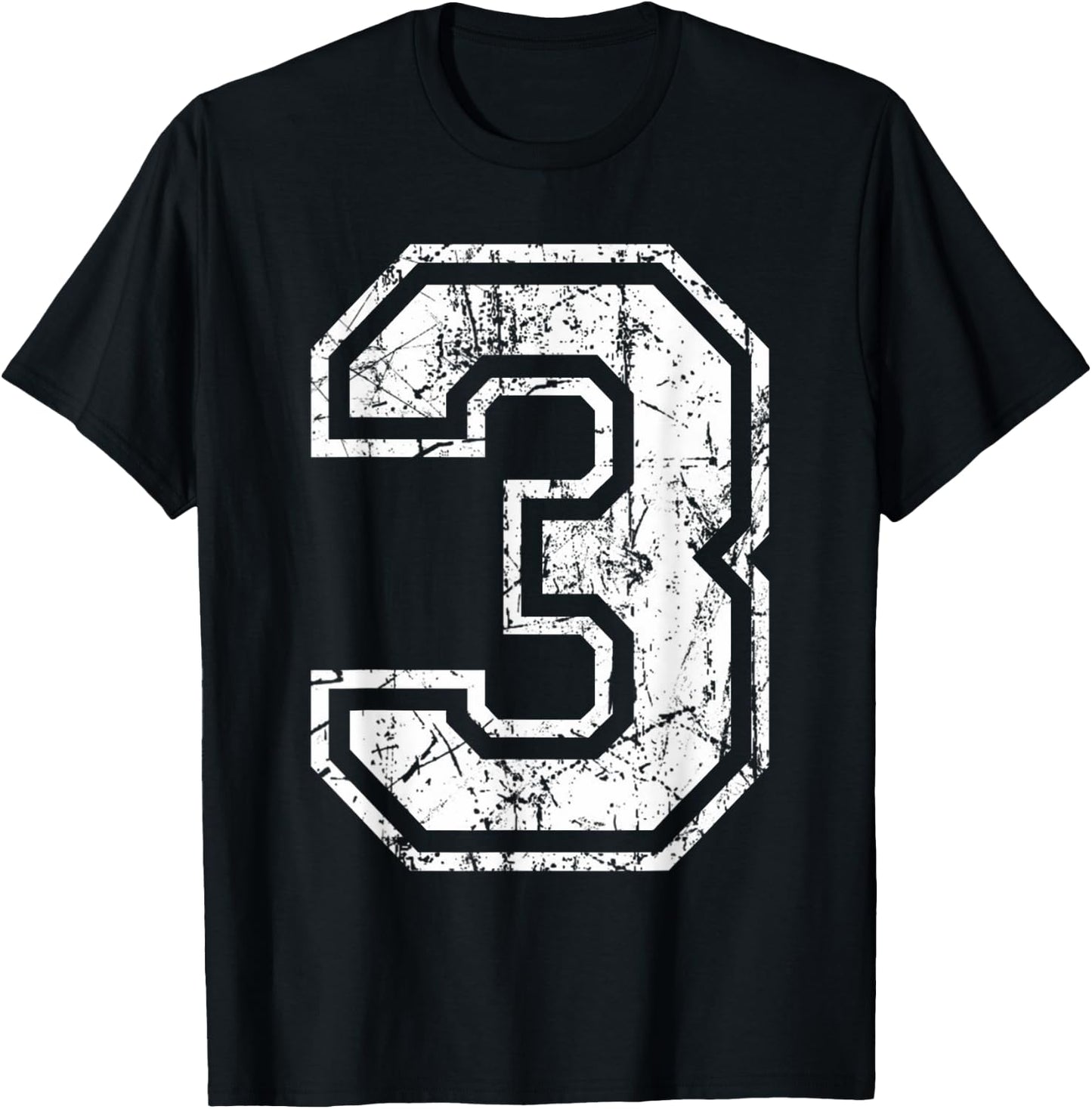 Sports Jersey Grunge Number 3 Fan Team Player Birthday Gift T-Shirt - T-Shirt | Black