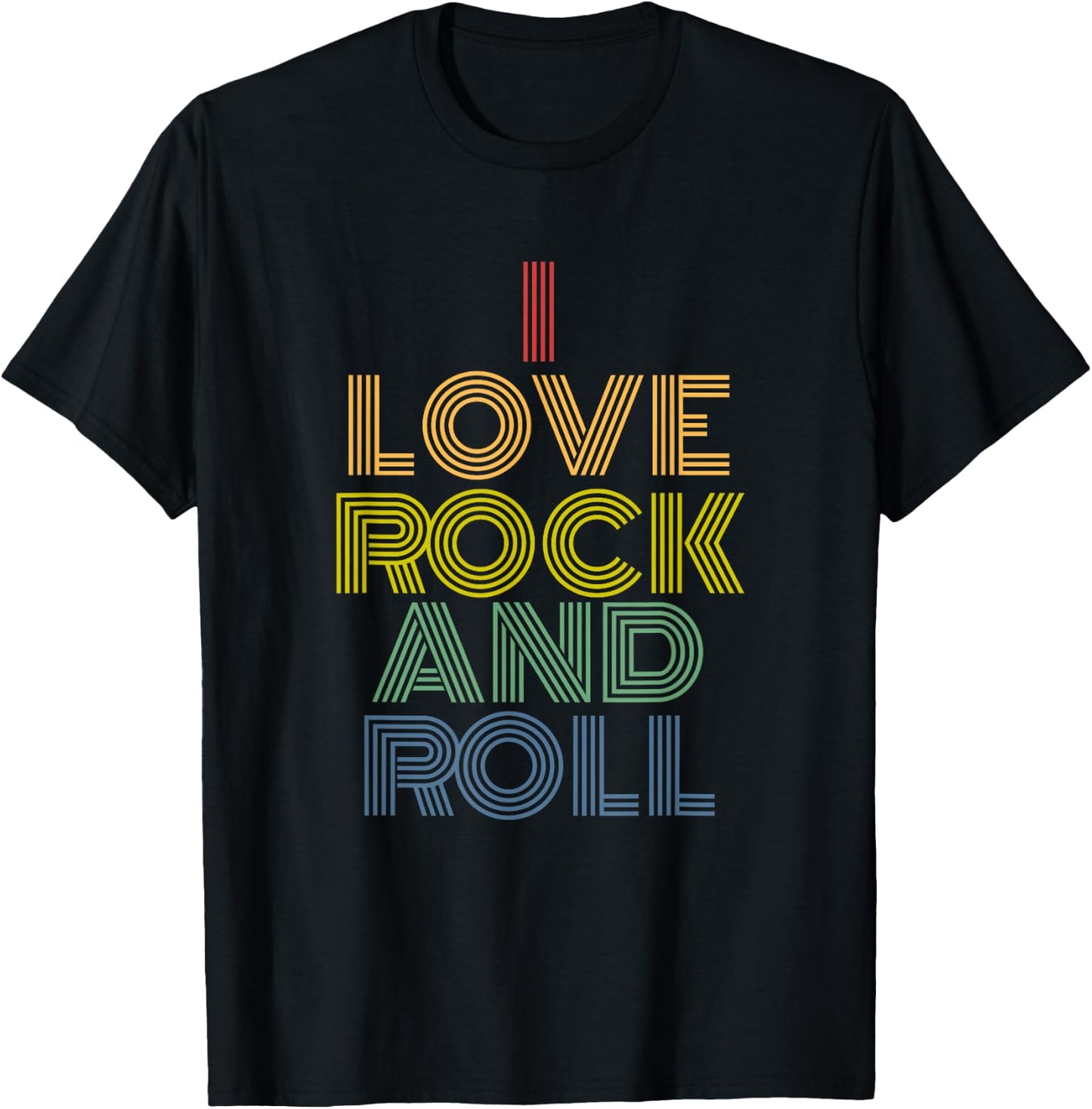 I Love Rock And Roll retro rainbow rock music T-Shirt - T-Shirt | Black