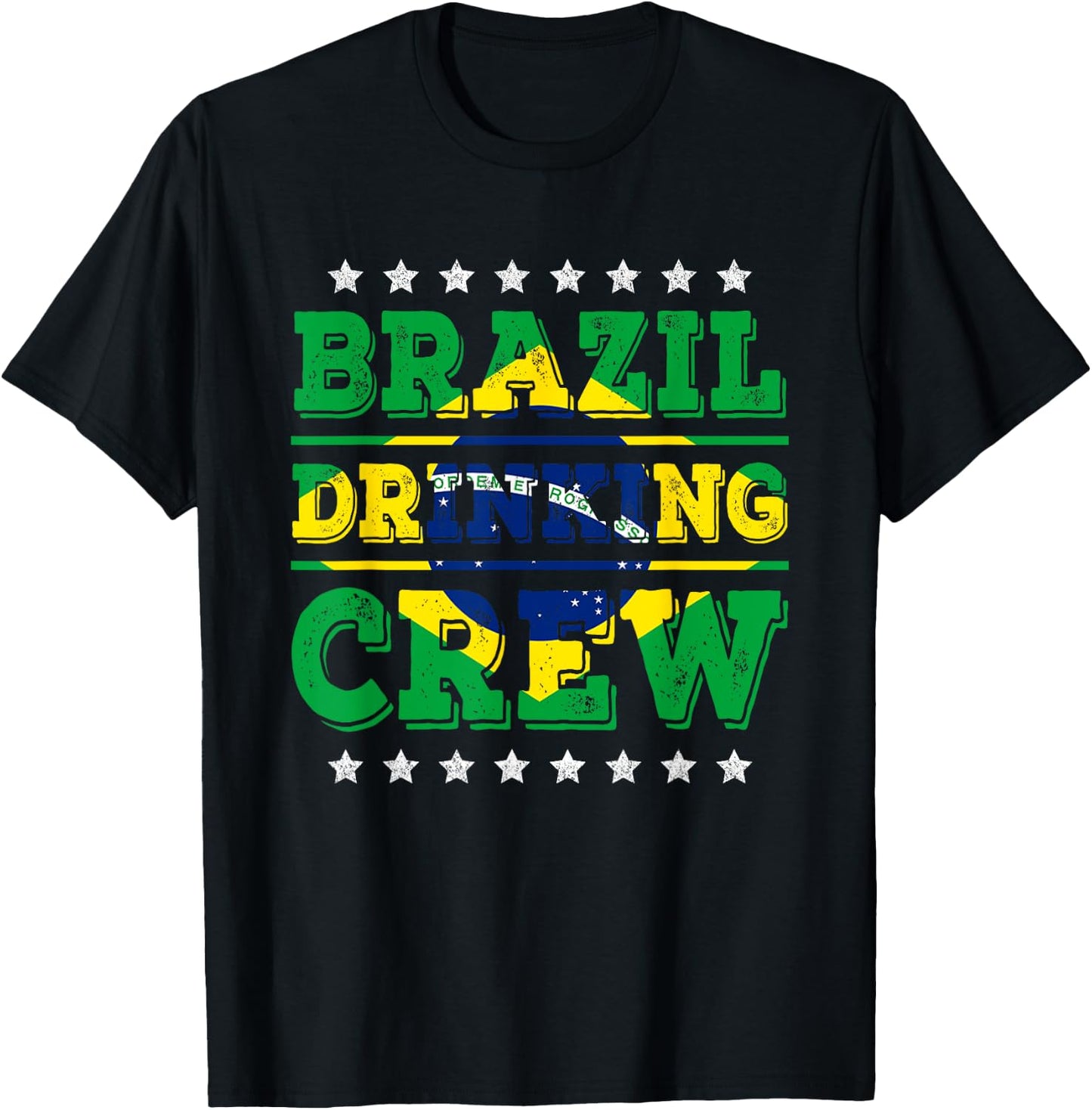 Brazil Drinking Crew Brazilian Flag Funny Drinking Party T-Shirt - T-Shirt | Black