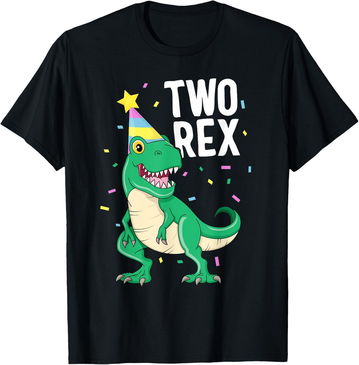 Two Rex 2nd Birthday Boy T-Rex Dinosaur Party Happy Second T-Shirt - T-Shirt | Black