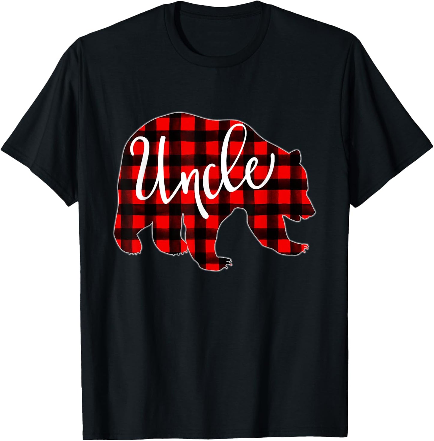 Red Plaid Uncle Bear Matching Family Christmas Eve Buffalo T-Shirt - T-Shirt | Black