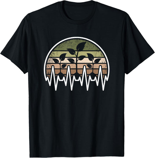 Plants Heartbeat Succulent Vintage Plant Lover Men Women T-Shirt - T-Shirt | Black