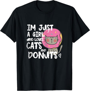 Im just a girl who loves donuts and cats funny t shirt gift T-Shirt - T-Shirt | Black