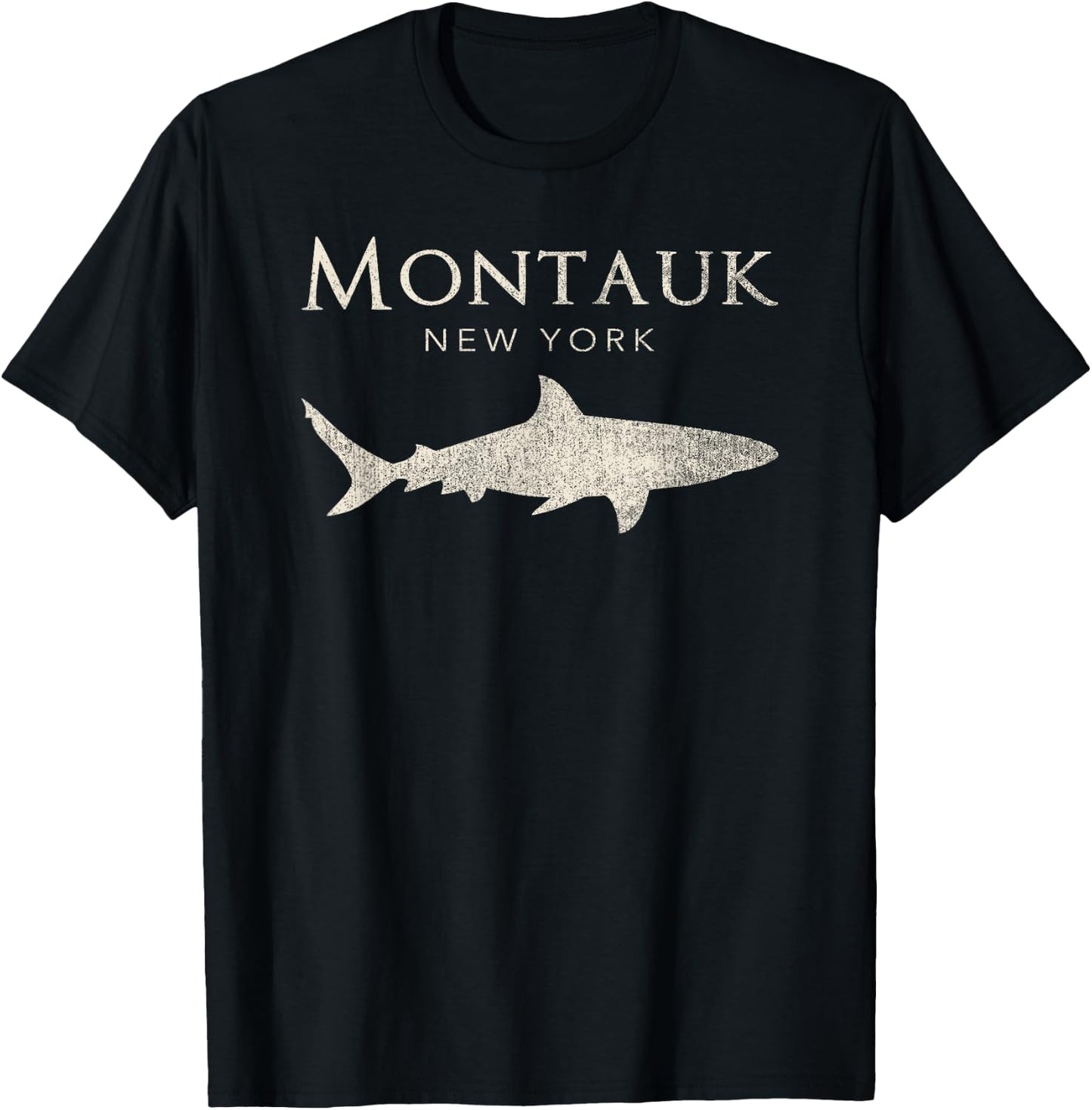 Retro Montauk NY Shark T-Shirt - T-Shirt | Black