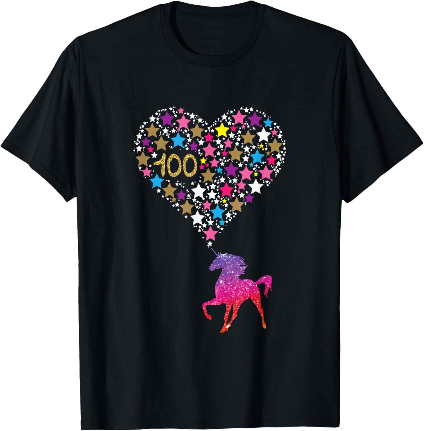 Unicorn 100 Days Of School Shirt Cute Happy Gift Outfit T-Shirt - T-Shirt | Black