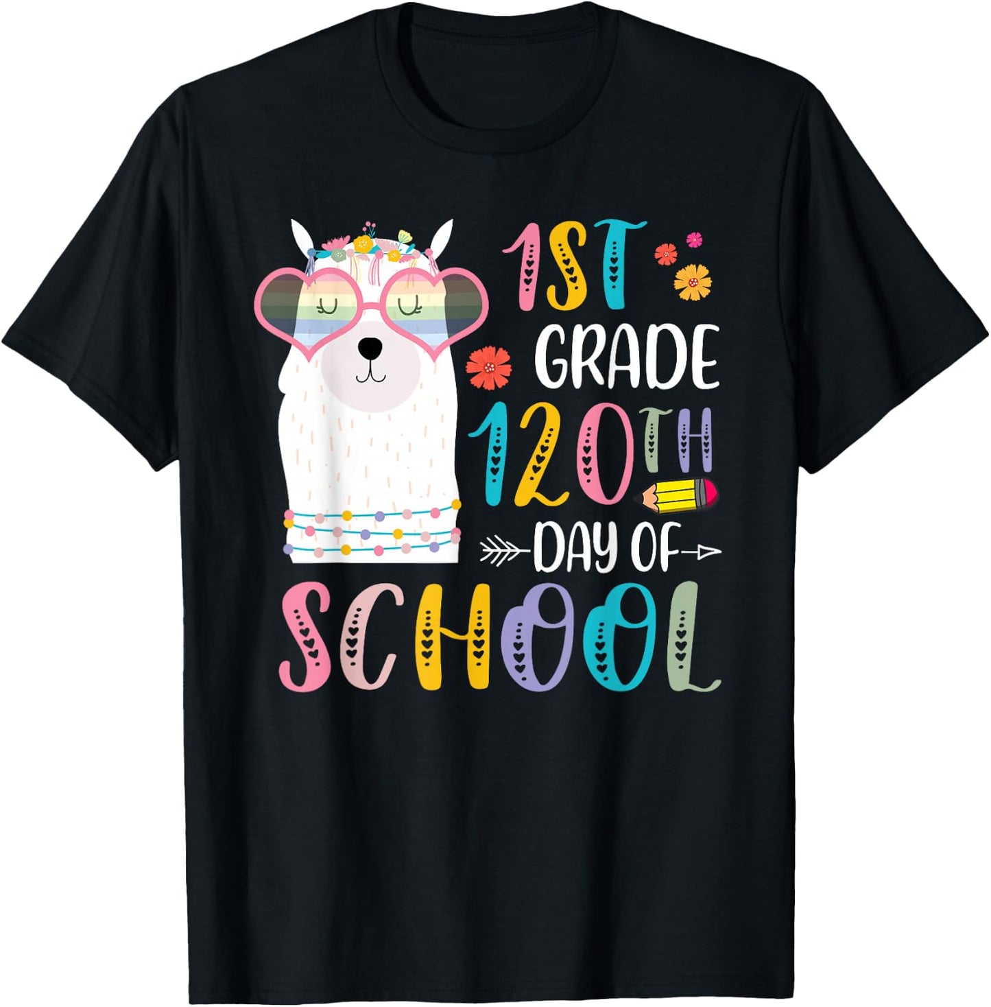 120th day of School No Prob Llama 120 Days Of 1st Grade T-Shirt - T-Shirt | Black