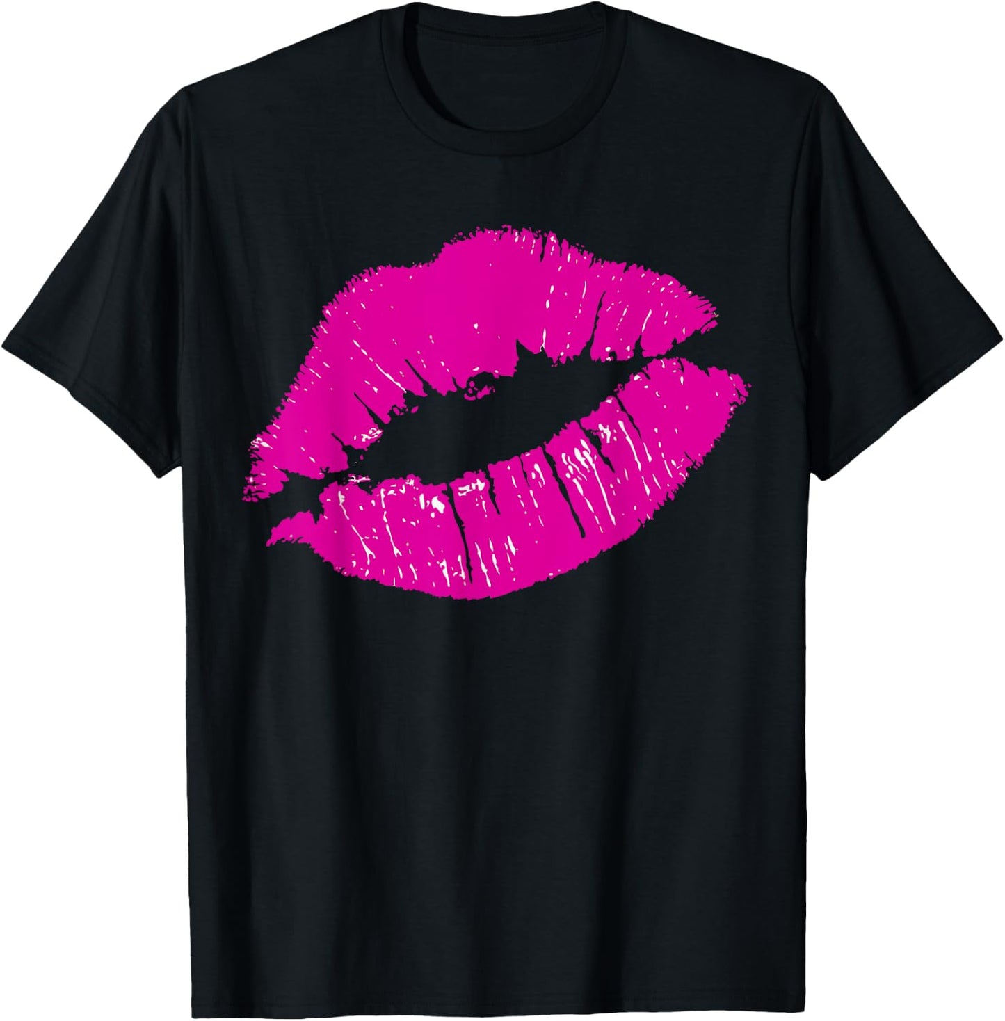 80's Pink Lips | Bright Pop Culture 1980's Lovers Gift T-Shirt - T-Shirt | Black