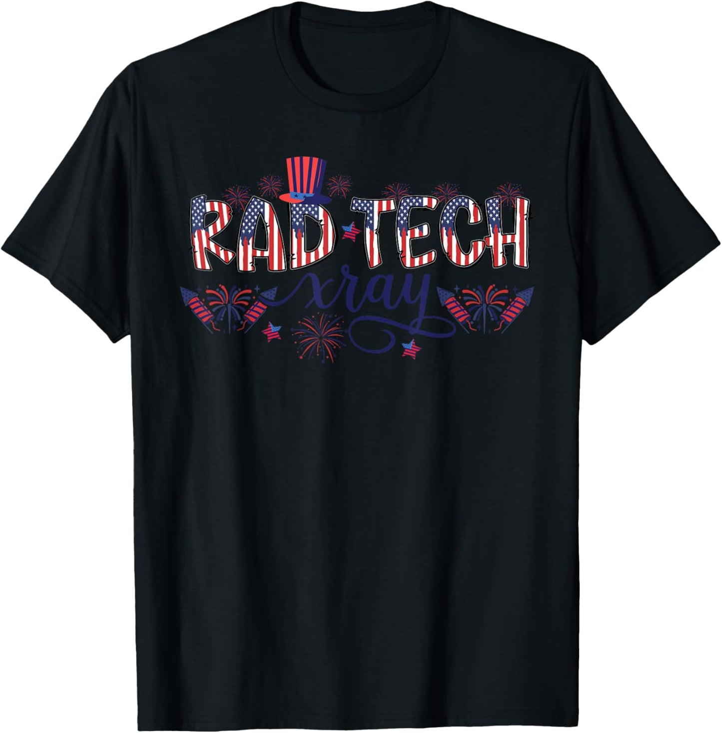 Rad Tech 4th of July Patriotic Radiology Tech USA Flag Desig T-Shirt - T-Shirt | Black
