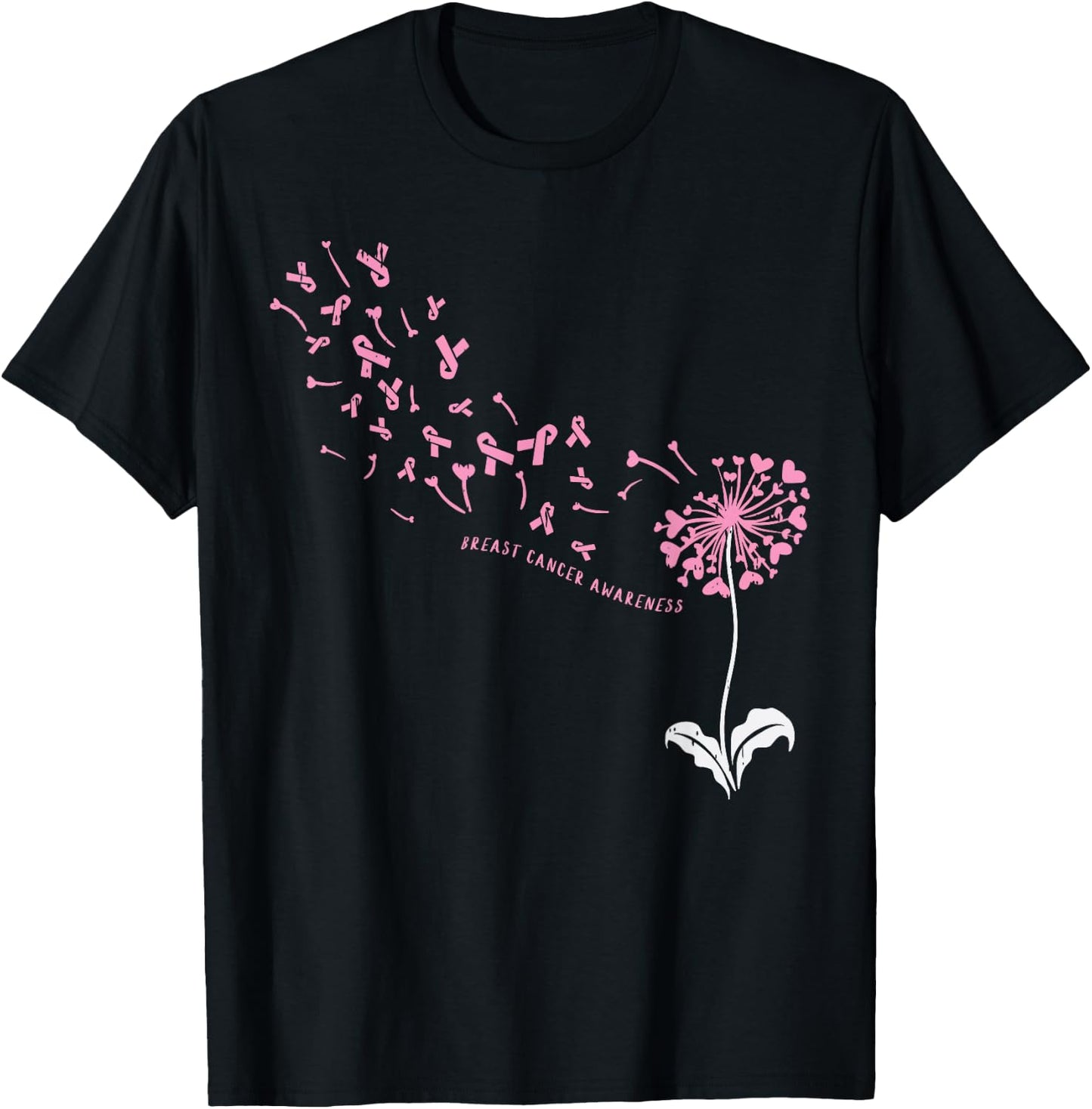 Dandelion Breast Cancer Awareness Pink Ribbon Support Gift T-Shirt - T-Shirt | Black