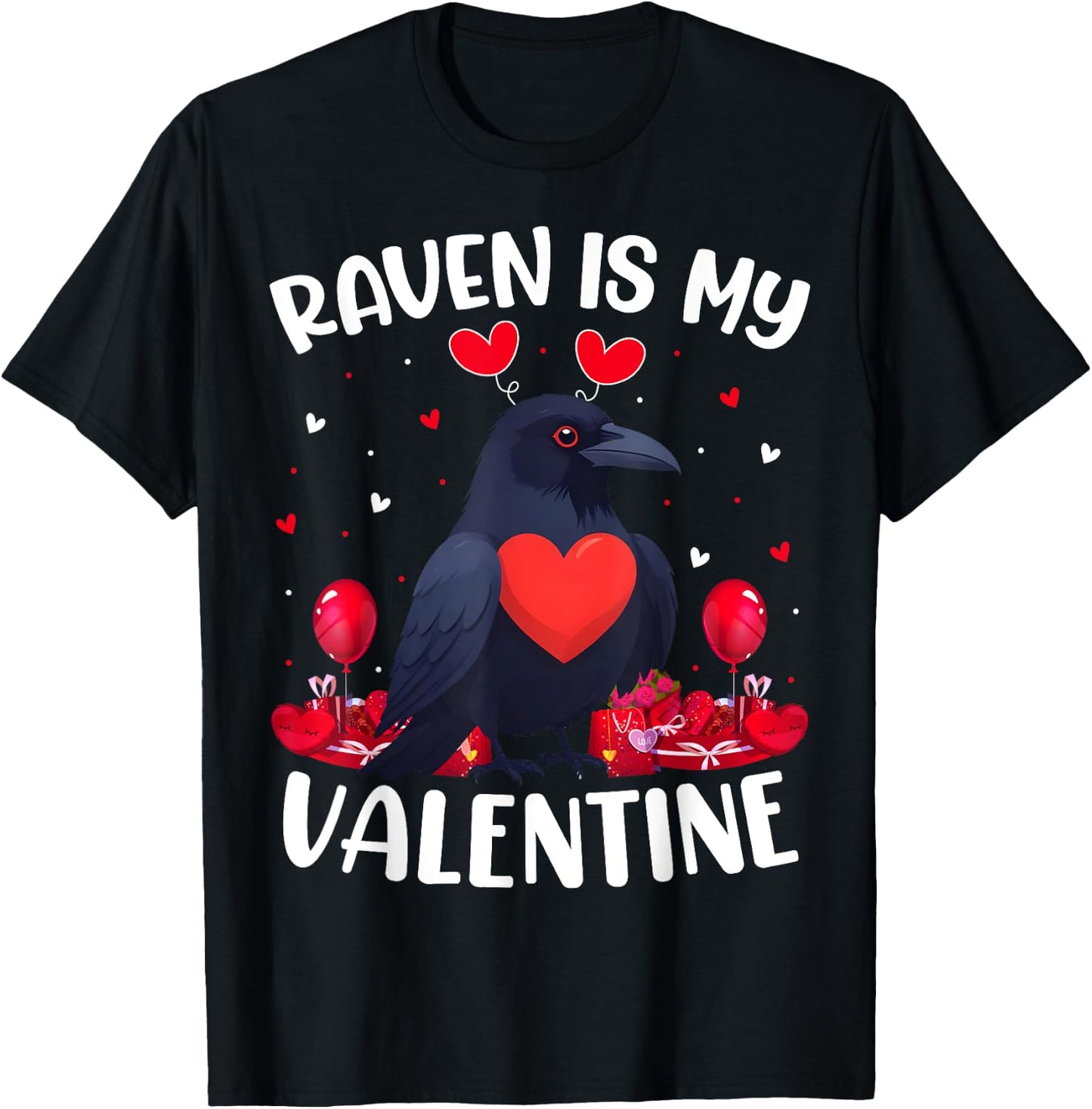 Raven Is My Valentine Love Heart Raven Bird Valentines Day T-Shirt - T-Shirt | Black