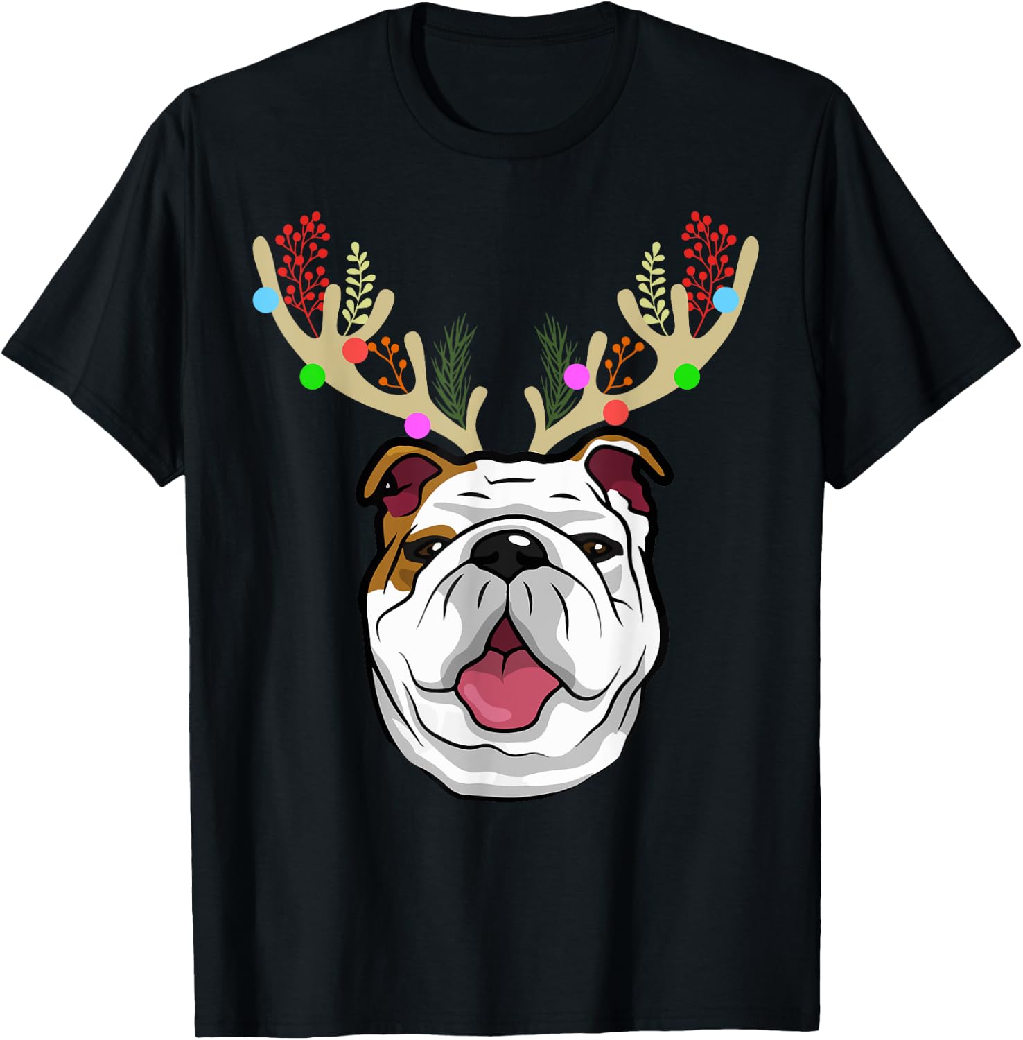 XMAS Funny Bulldogs with Antlers Christmas T-Shirt - T-Shirt | Black