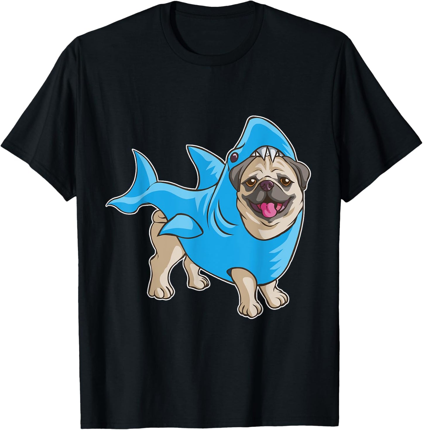 Pug Shark Shirt Funny Dog Suit Puppy Great White Gift T-Shirt - T-Shirt | Black