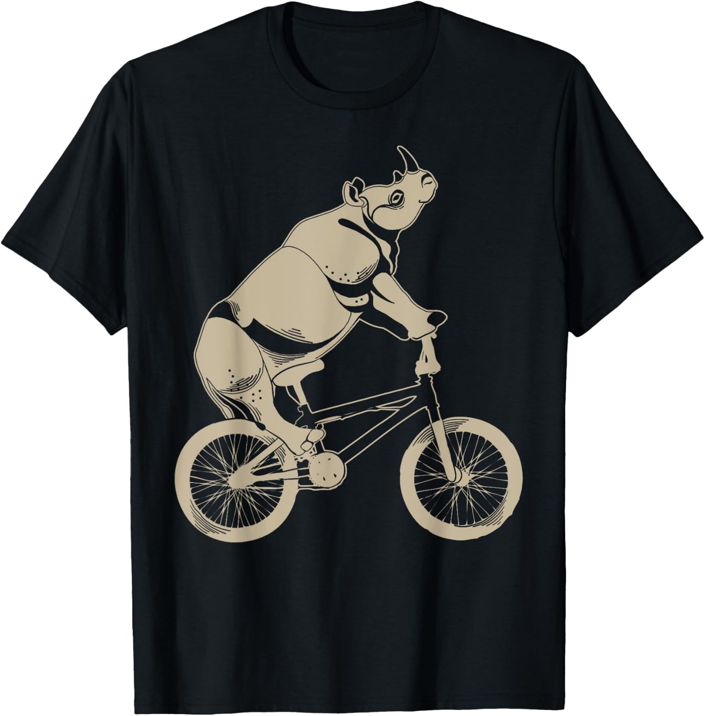 Cool Rhinoceros Riding A Bike | Funny Wild Animal Biker Gift T-Shirt - T-Shirt | Black