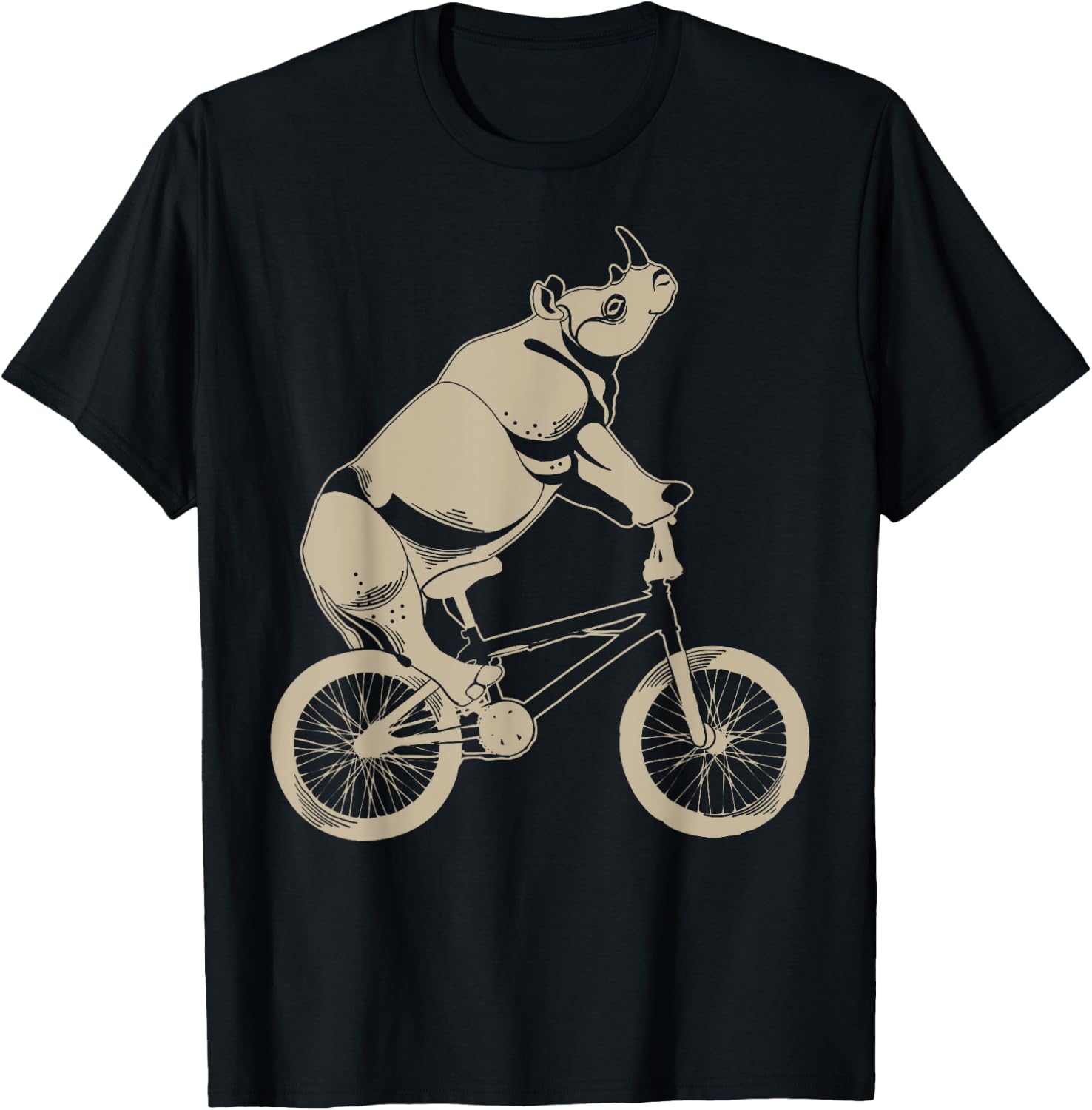 Cool Rhinoceros Riding A Bike | Funny Wild Animal Biker Gift T-Shirt - T-Shirt | Black