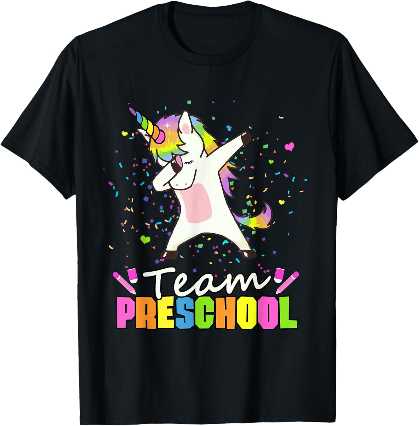 Team Preschool Unicorn Team Pre-K Preschool Crew T-Shirt - T-Shirt | Black
