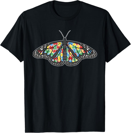 Monarch Butterfly Puzzle Shirt Autism Awareness Support Gift T-Shirt - T-Shirt | Black