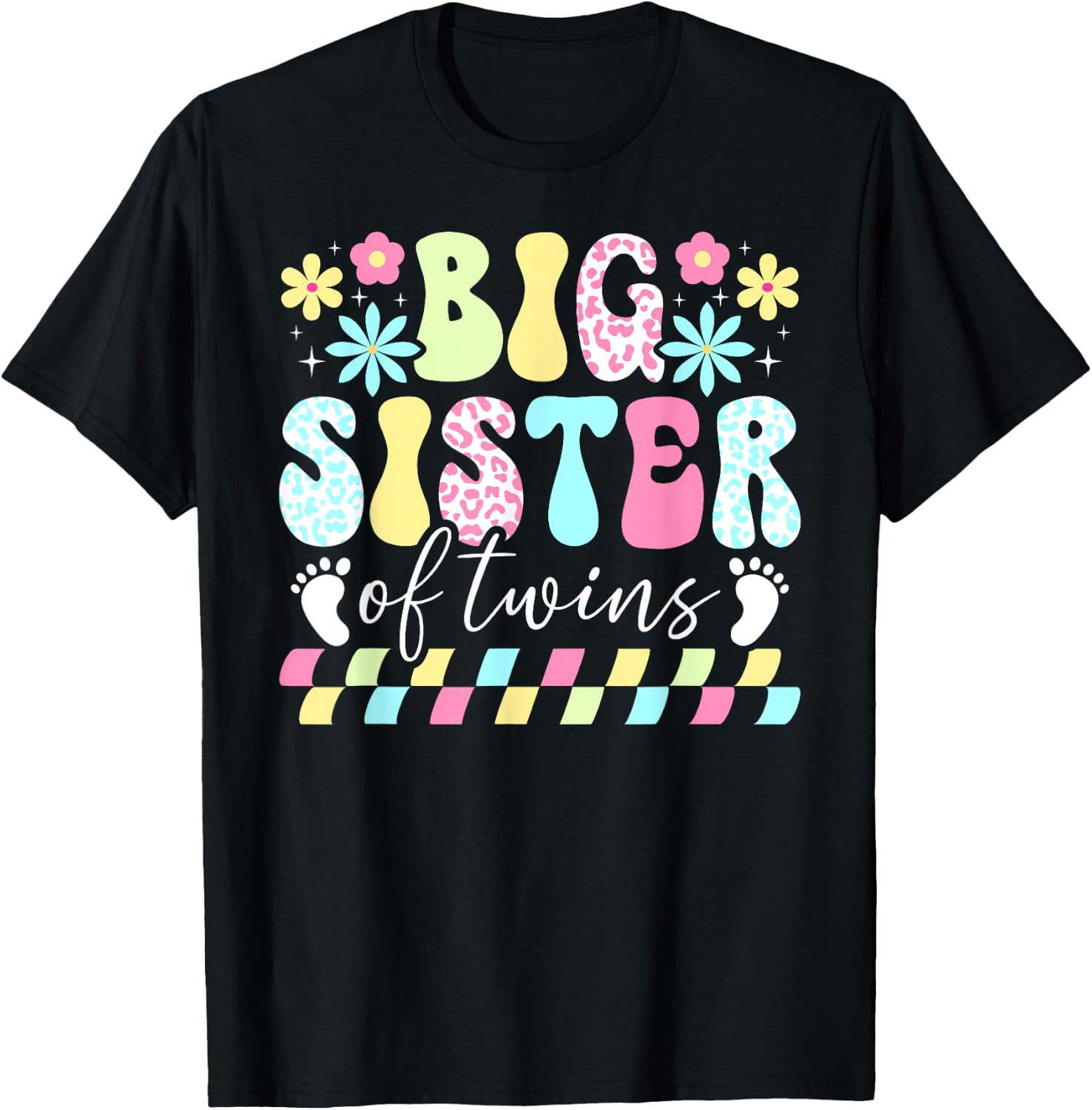 Big Sister Of Twins Big Sister Groovy Big Twin Sister T-Shirt - T-Shirt | Black