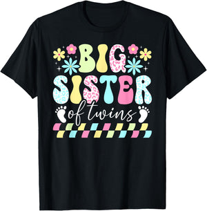 Big Sister Of Twins Big Sister Groovy Big Twin Sister T-Shirt - T-Shirt | Black