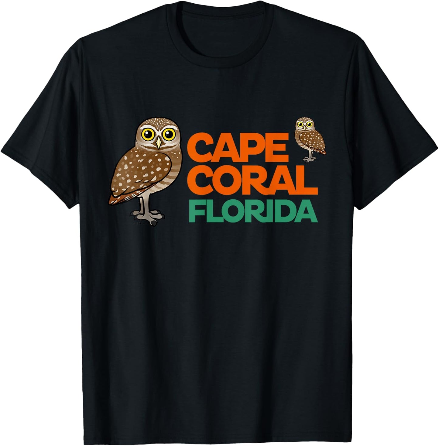 Cape Coral Florida Burrowing Owl Cute Cartoon Bird T-Shirt - T-Shirt | Black