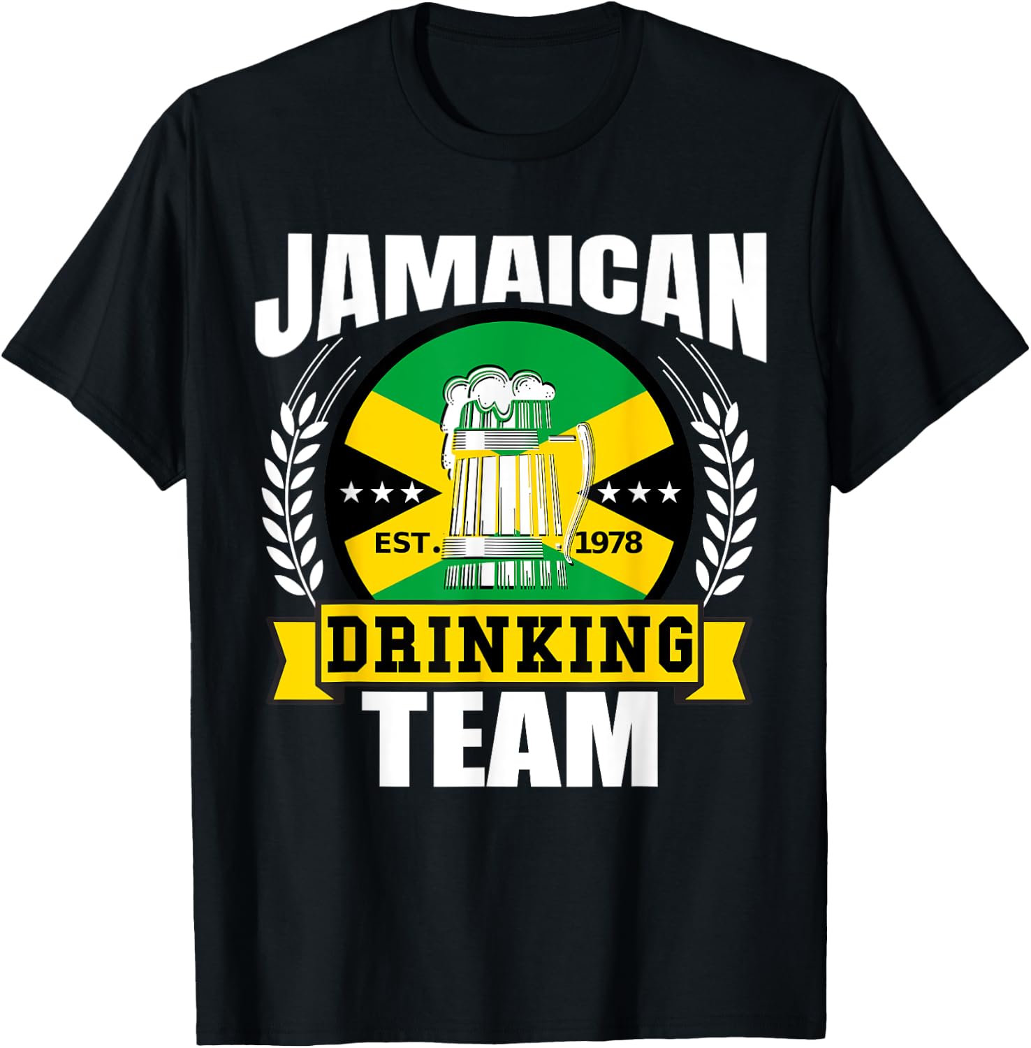 Jamaican Drinking Team Funny Jamaica Flag Beer Party Gift T-Shirt - T-Shirt | Black
