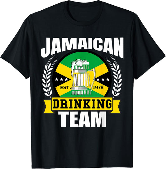 Jamaican Drinking Team Funny Jamaica Flag Beer Party Gift T-Shirt - T-Shirt | Black