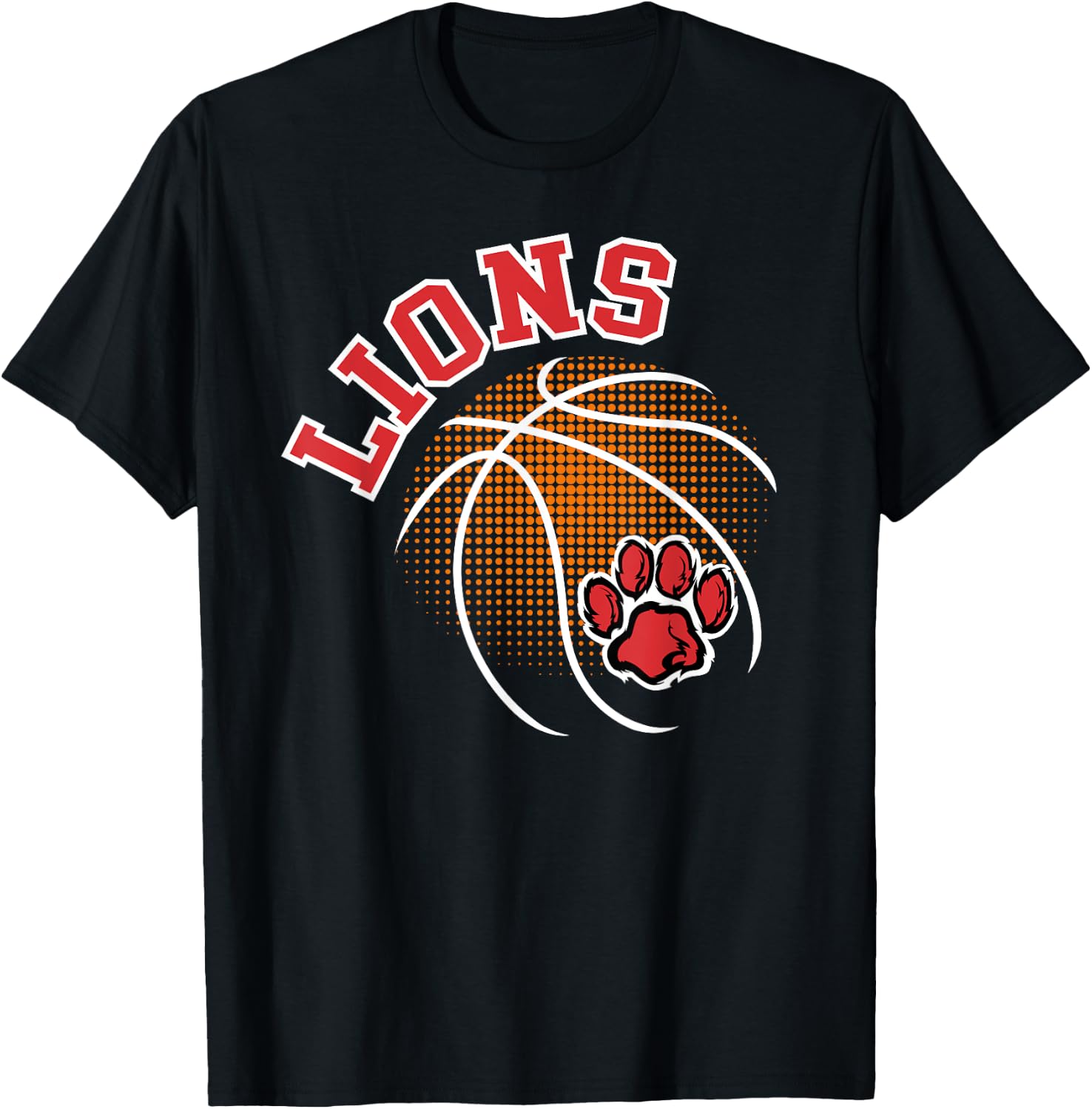 Lions Basketball Red Lion Pride School Spirit Lion Mascot T-Shirt - T-Shirt | Black