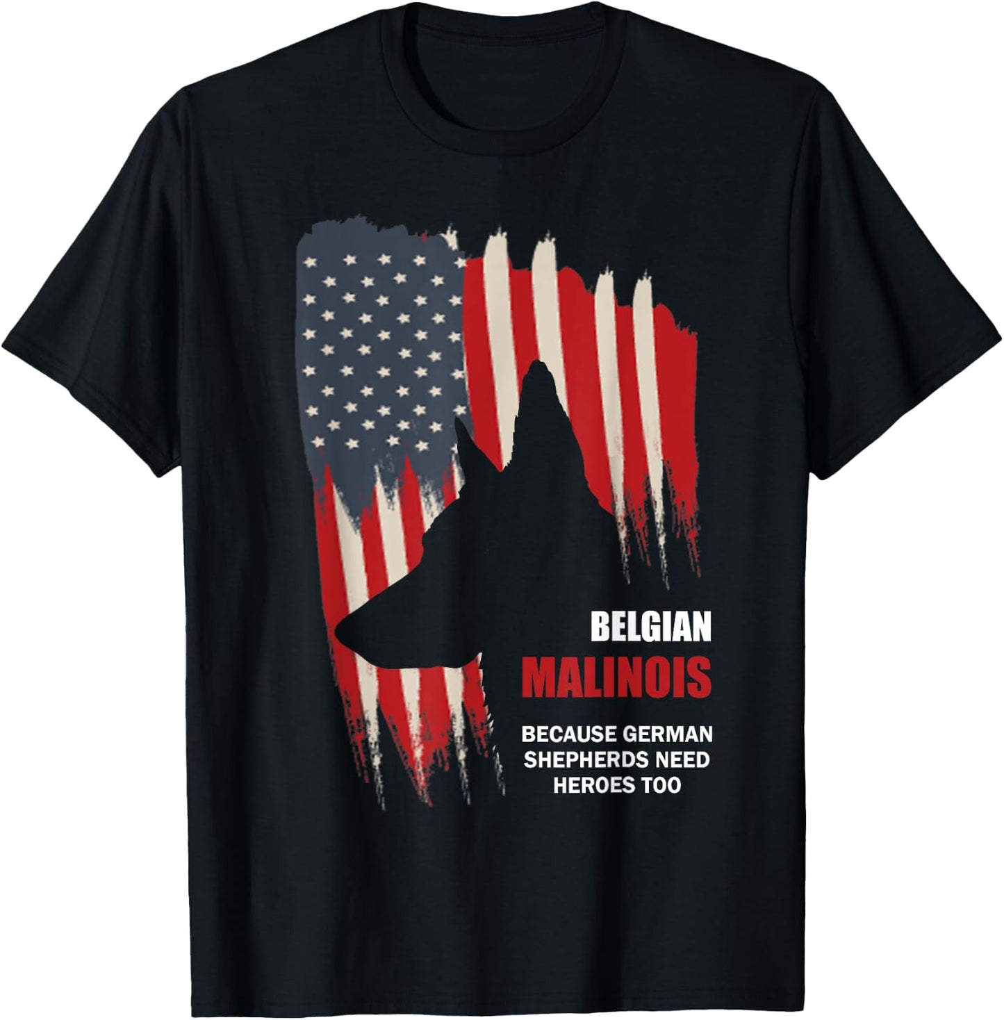 Belgian Malinois American Flag Funny Dog Gift T-Shirt - T-Shirt | Black