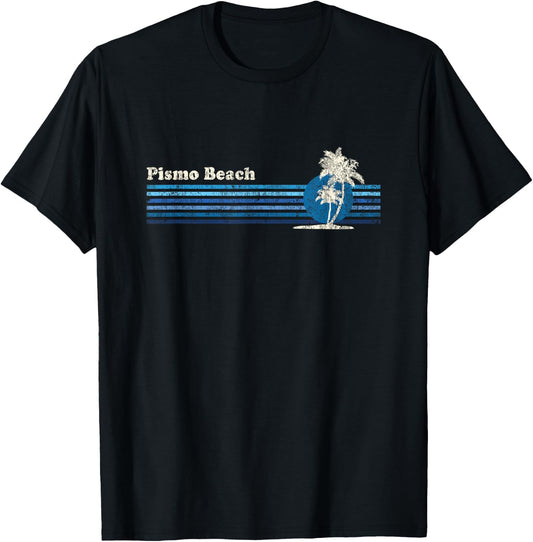 Pismo Beach CA Vintage 80s Palm Trees Sunset T-Shirt - T-Shirt | Black