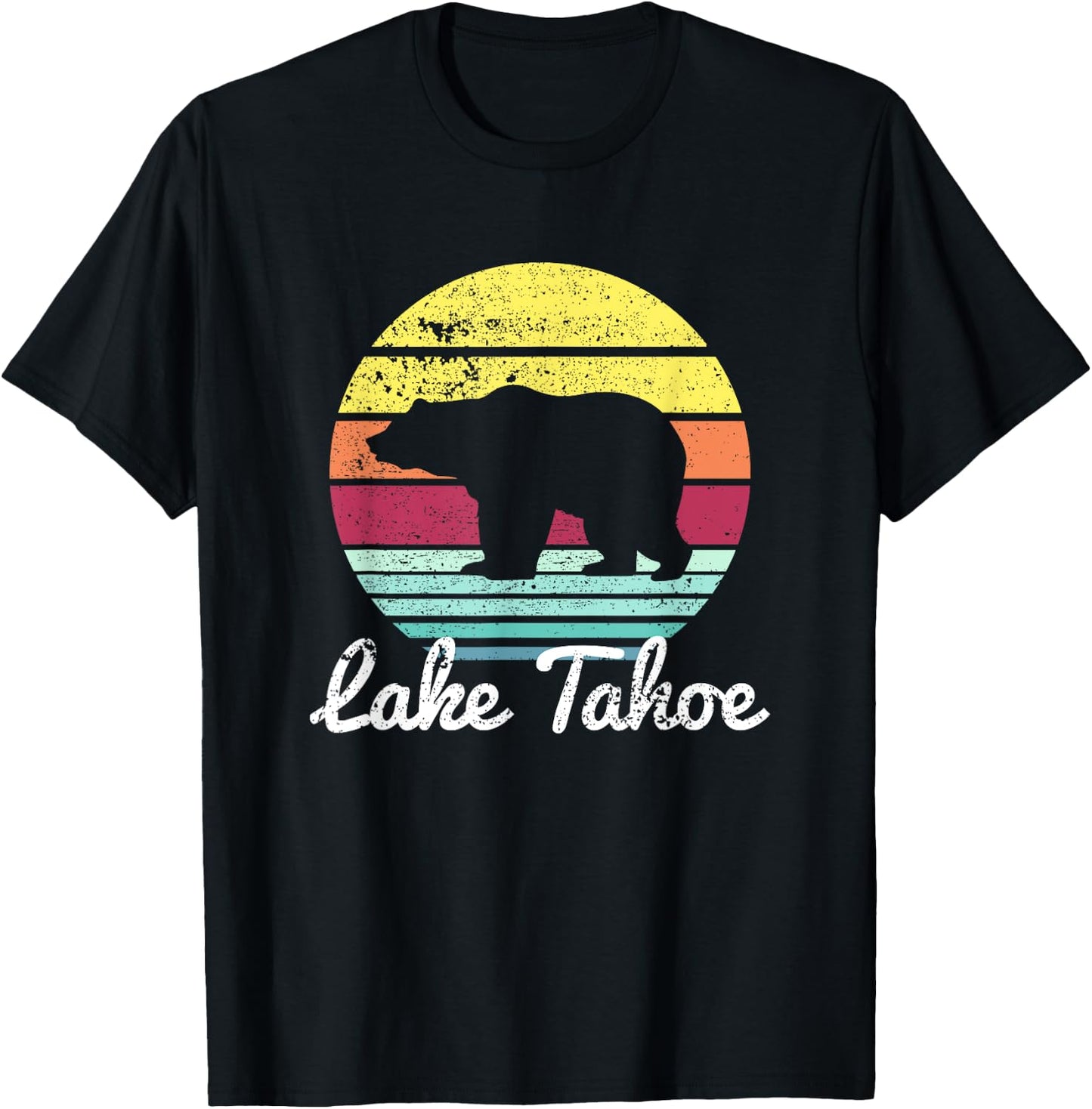 Vintage Retro Lake Tahoe California USA Bear T Shirt T-Shirt - T-Shirt | Black