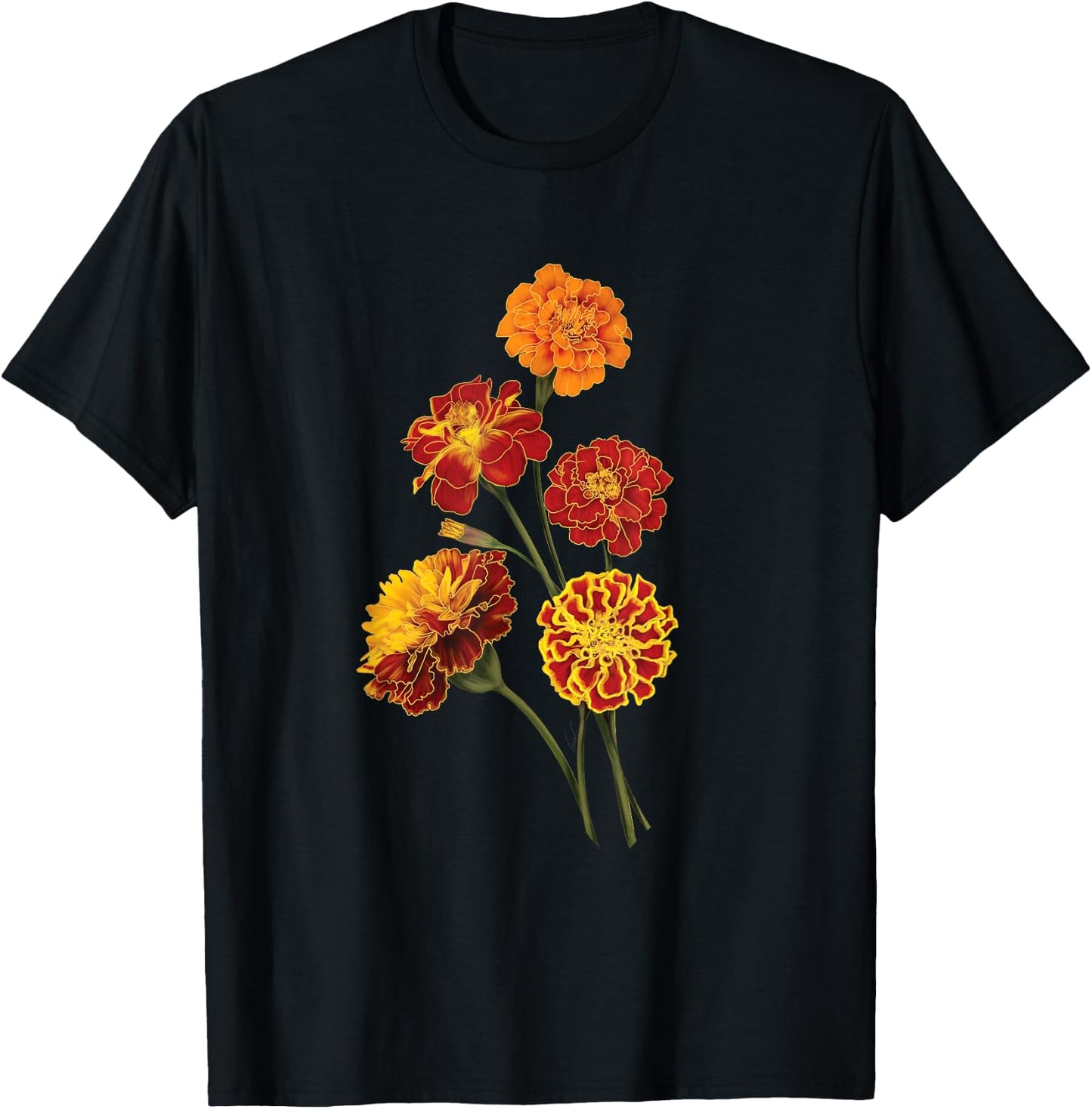 Marigold Flowers, Floral Design T-Shirt - T-Shirt | Black