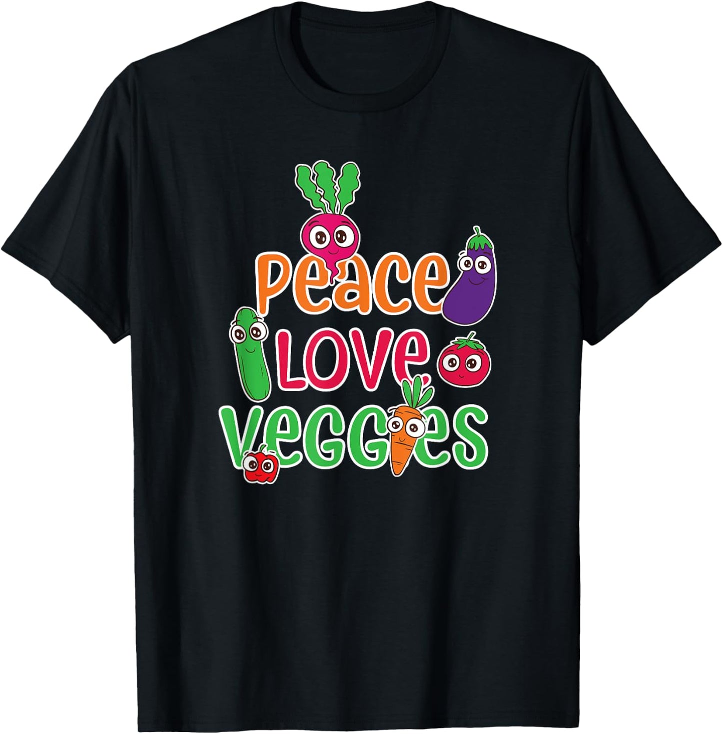 Peace Love Veggies Funny Vegan Veganism Vegetarian T-Shirt - T-Shirt | Black