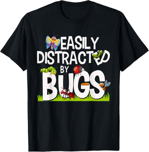Funny Bug Insects Easily Distracted By Bugs Science T-Shirt - T-Shirt | Black