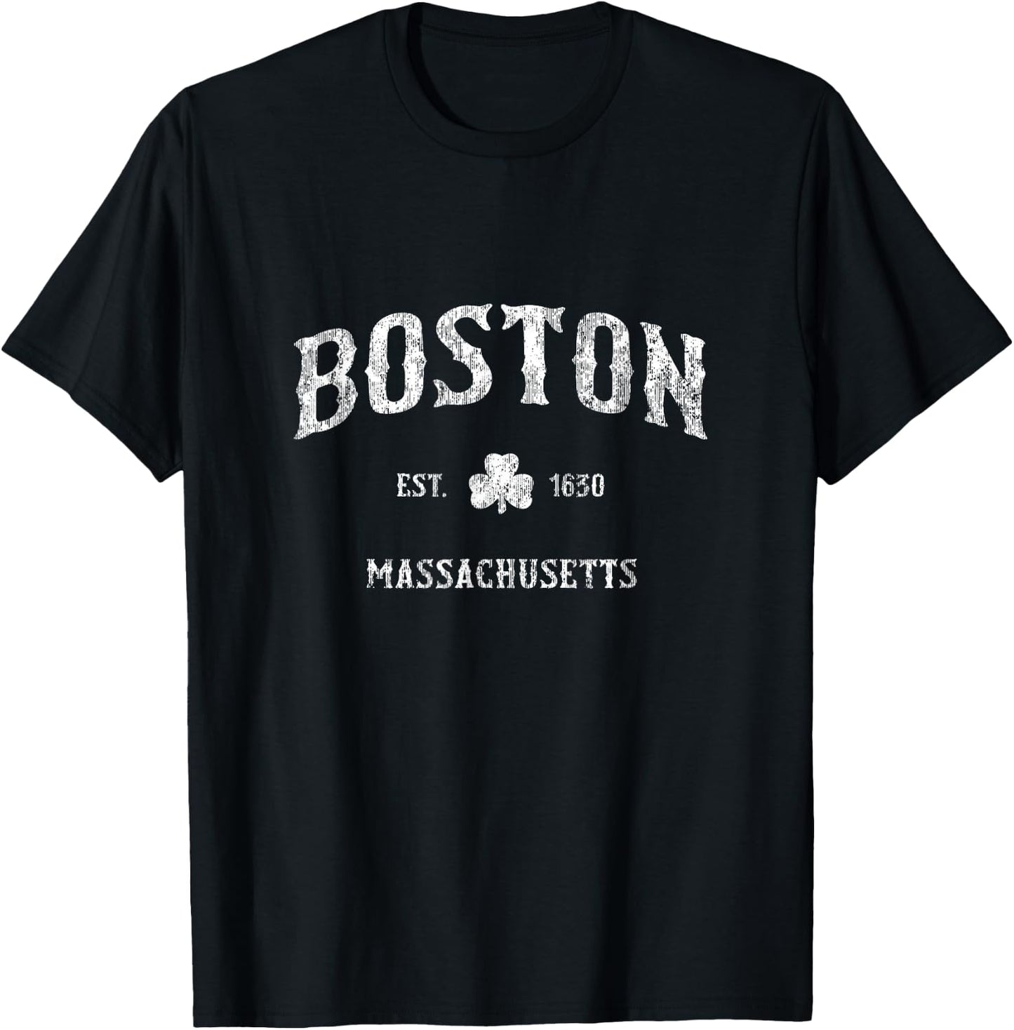 Boston Massachusetts Vintage Shamrock Sports T-Shirt - T-Shirt | Black