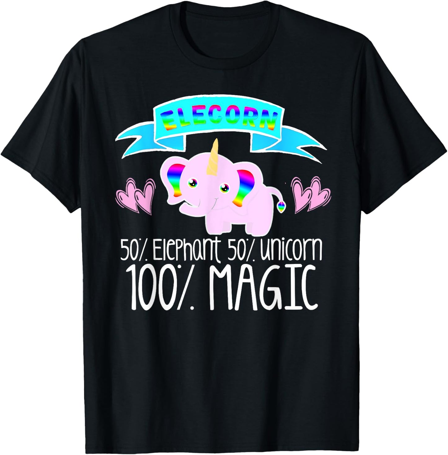 Unicorn Elephant ELECORN Girls Women Love Fairy Tales Cute T-Shirt - T-Shirt | Black